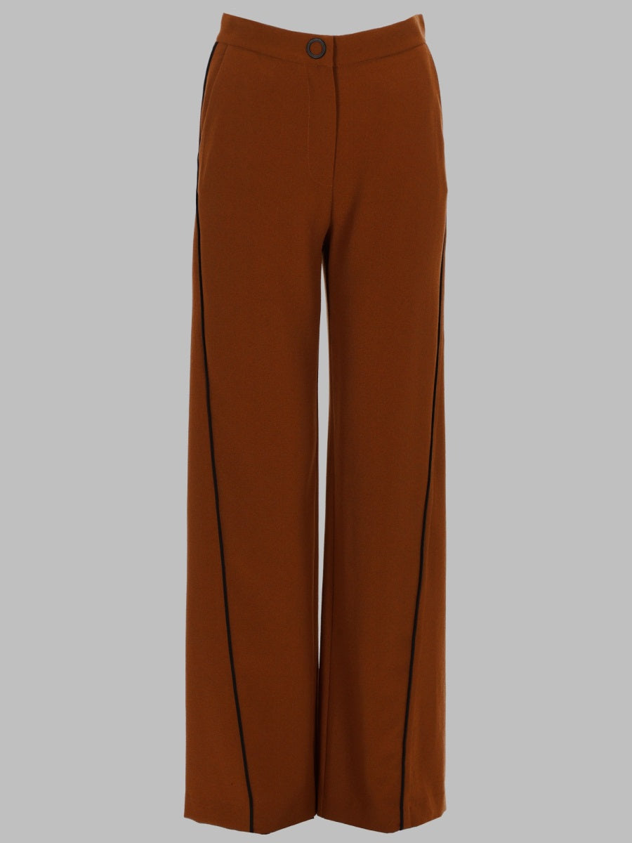 Straight-Leg Trousers Brown Polyester