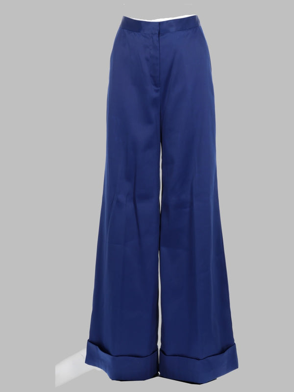 Trousers Wide-Leg Satin Blue Polyamide Polyester
