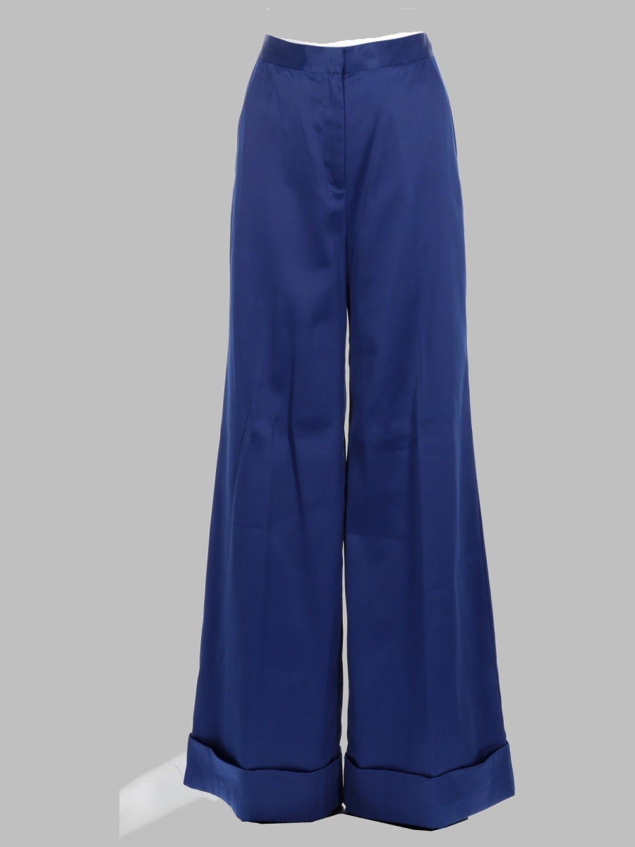 Trousers Wide-Leg Satin Blue Polyamide Polyester