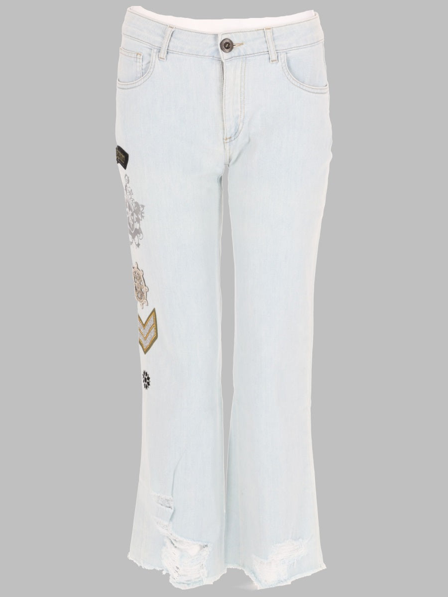 Jeans With Patch And Print — White Cotton