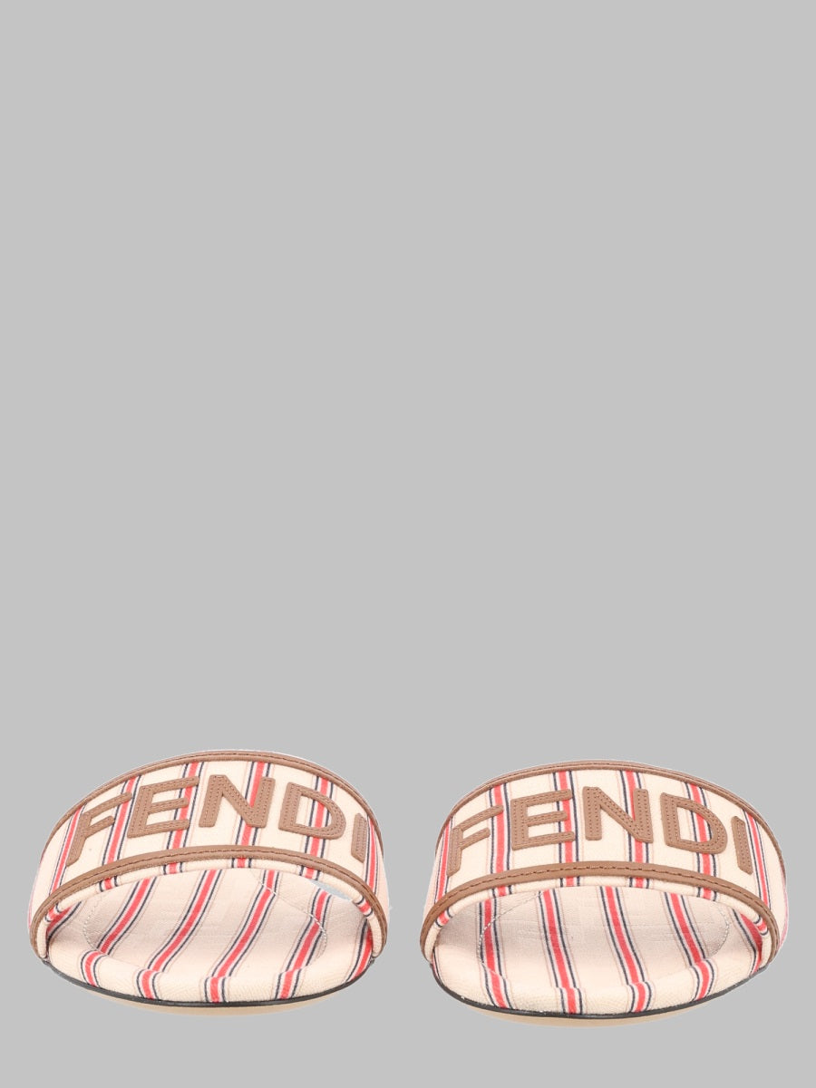 Slides Ff Logo Canvas Beige Cotton Shoe