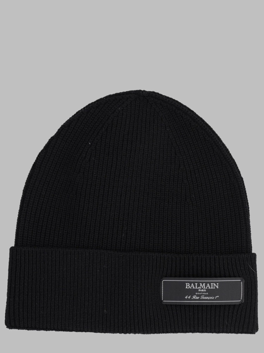 Beanie With Logo Patch, Black Wool Scarf