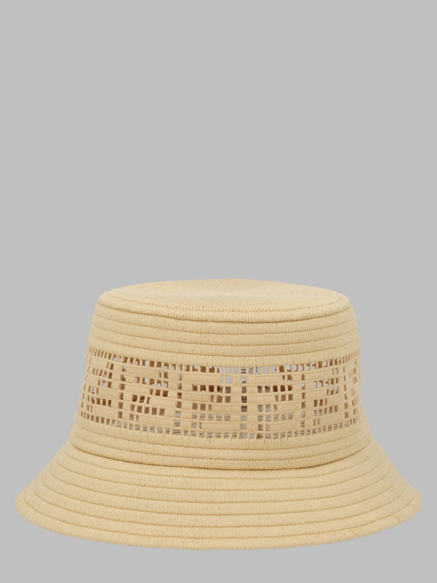 Raffia Bucket Hat Beige Polyester