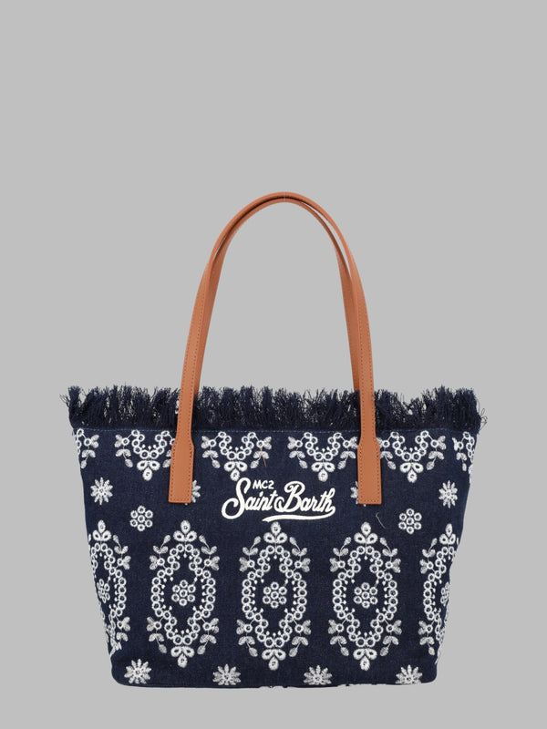 Shoulder Bag City Fringed Blue Cotton Cow Leather