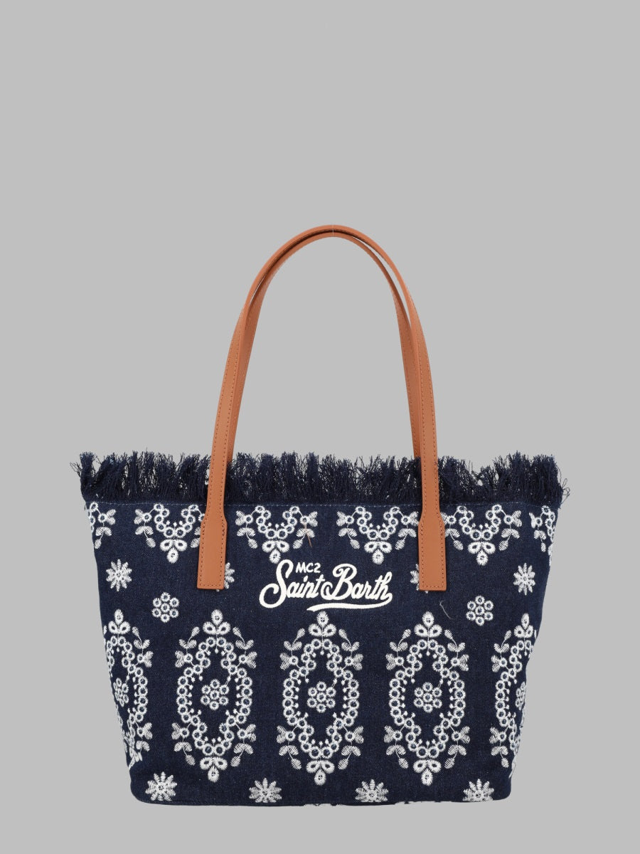 Shoulder Bag City Fringed Blue Cotton Cow Leather