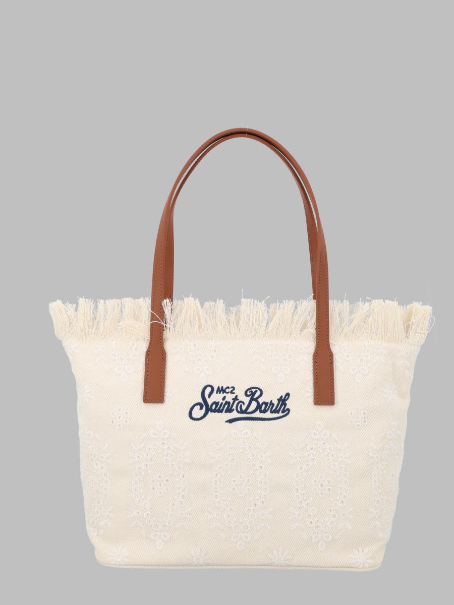 Shoulder Bag City With Fringe White Cotton