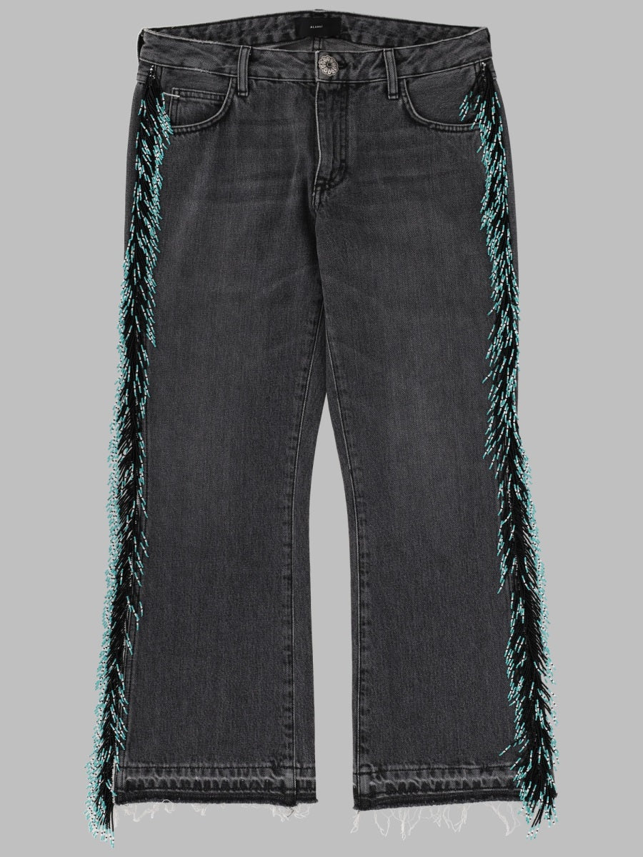 Jeans With Pearl Fringe Charcoal Cotton
