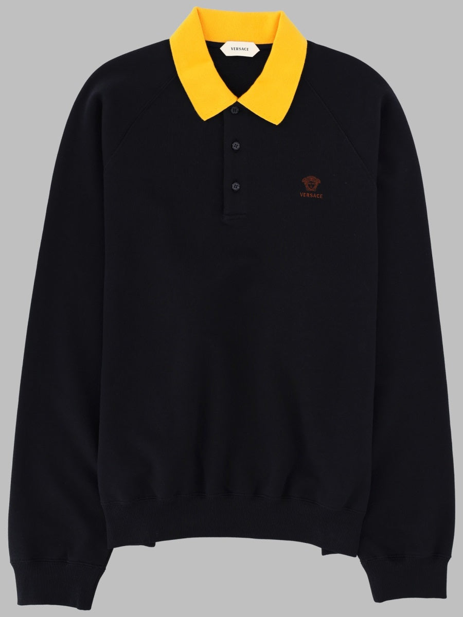 Polo-Collar Sweatshirt Blue Cotton Sweatshirts