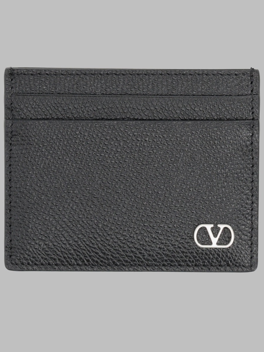 Leather Vlogo Card Holder Black Wallets & Purses