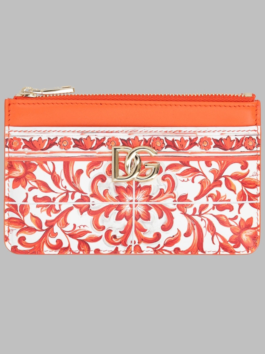 Card Holder Orange Calf Leather Wallets & Purses