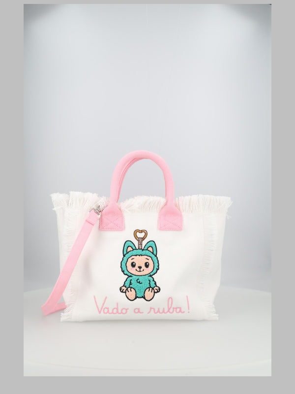 Tote Bag Vado A Ruba Monster White Cotton Handbags