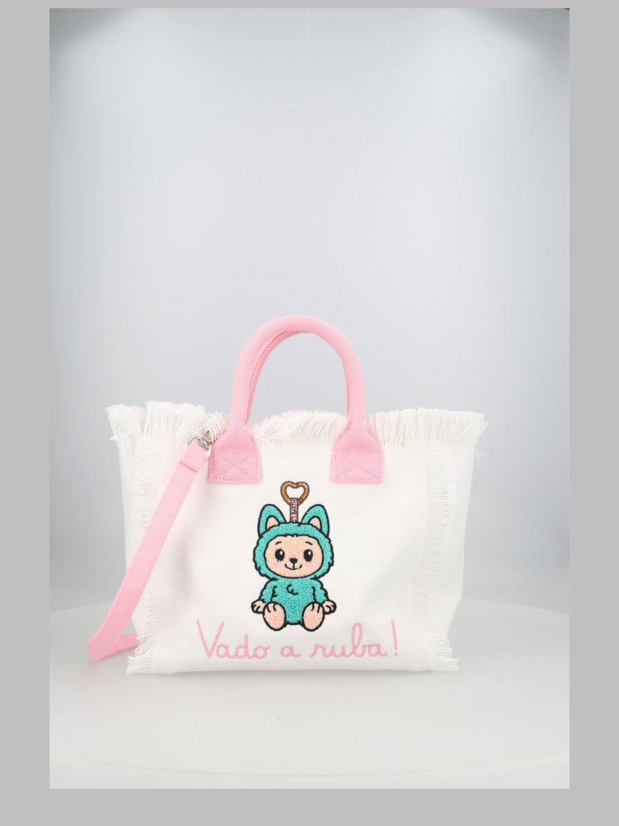 Tote Bag Vado A Ruba Monster White Cotton Handbags