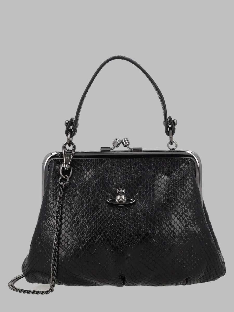 Handbag Granny Frame Black Calf Leather Handbags