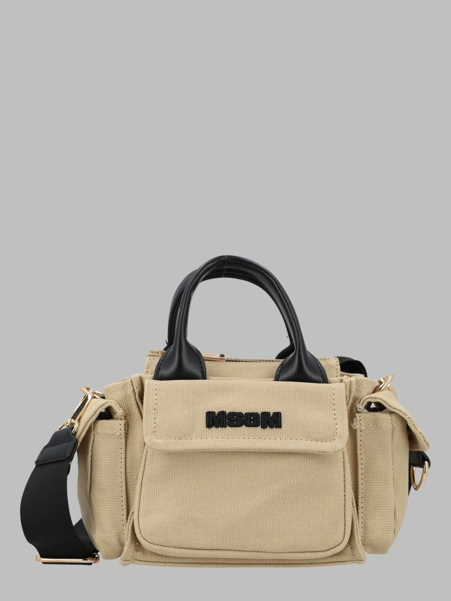 Clutch Bag With Handles Beige Cotton