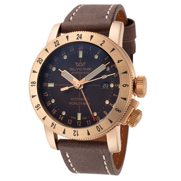 Preloved - Glycine Mens Airman Contemporary Bronze Gmt 44mm Automatic Watch Gl0166 One Color Watches