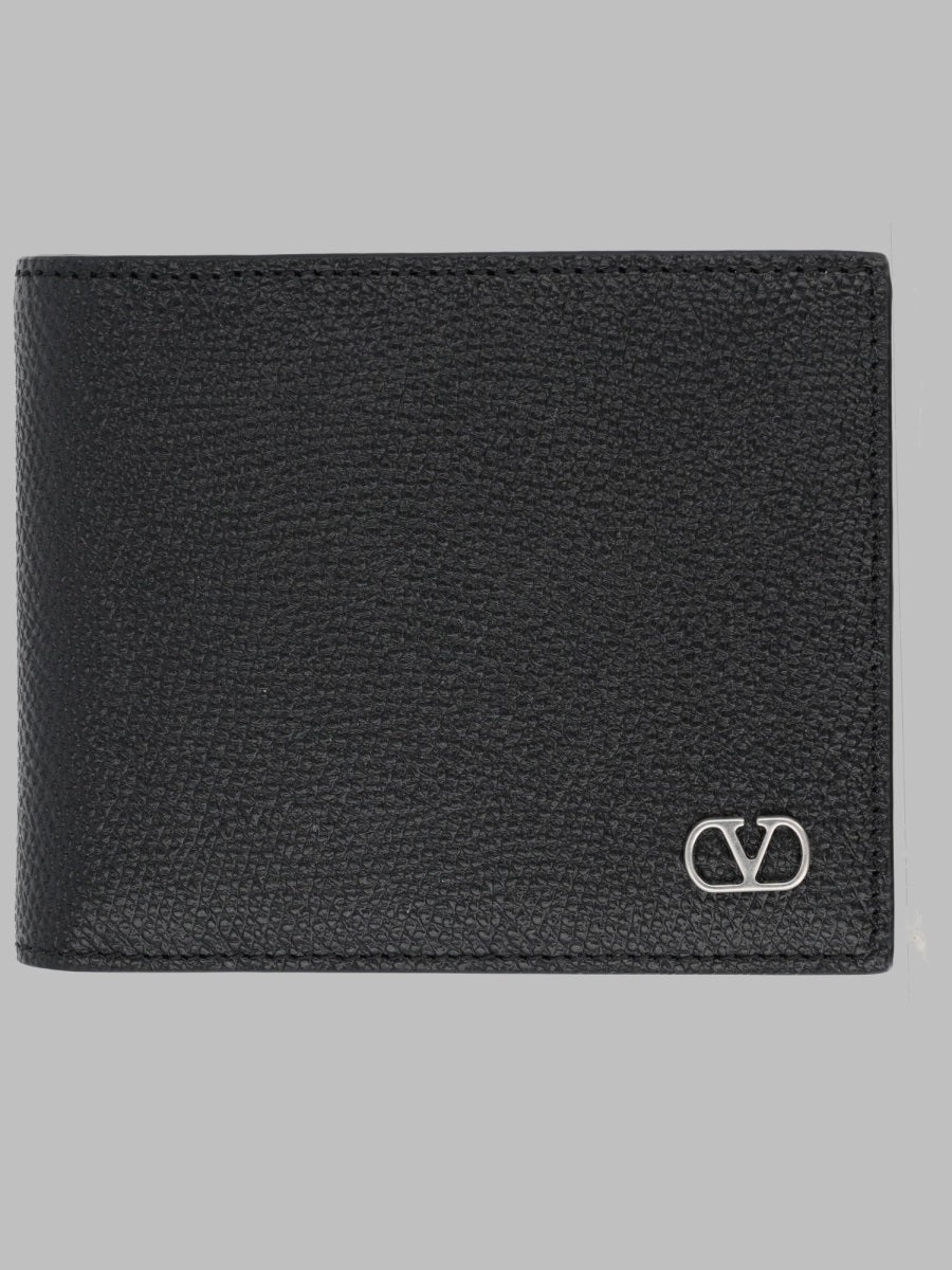 Bifold Wallet Vlogo Signature Leather Black Calf & Purses