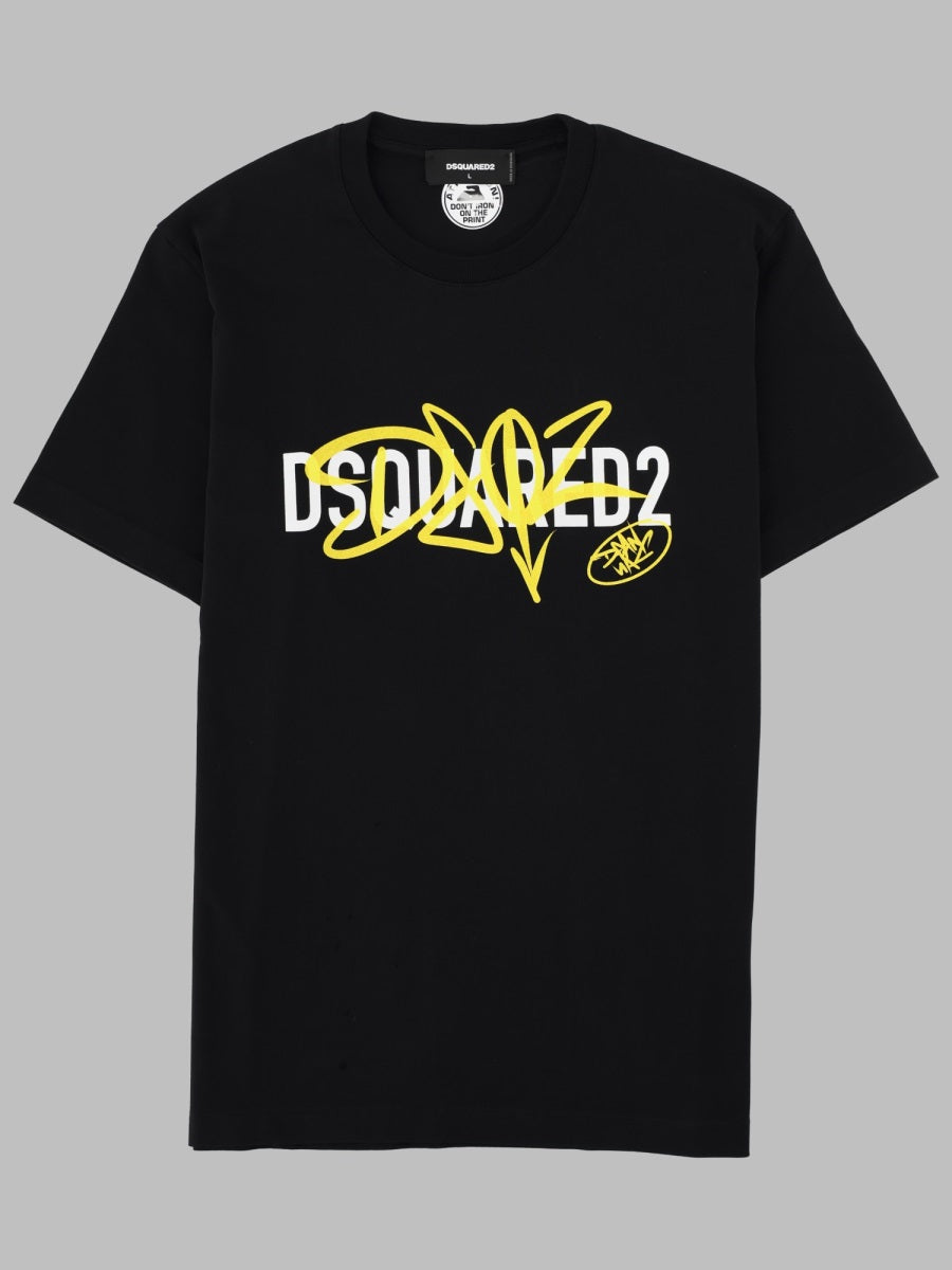 T-Shirt With Print And Logo Black Cotton T-shirts