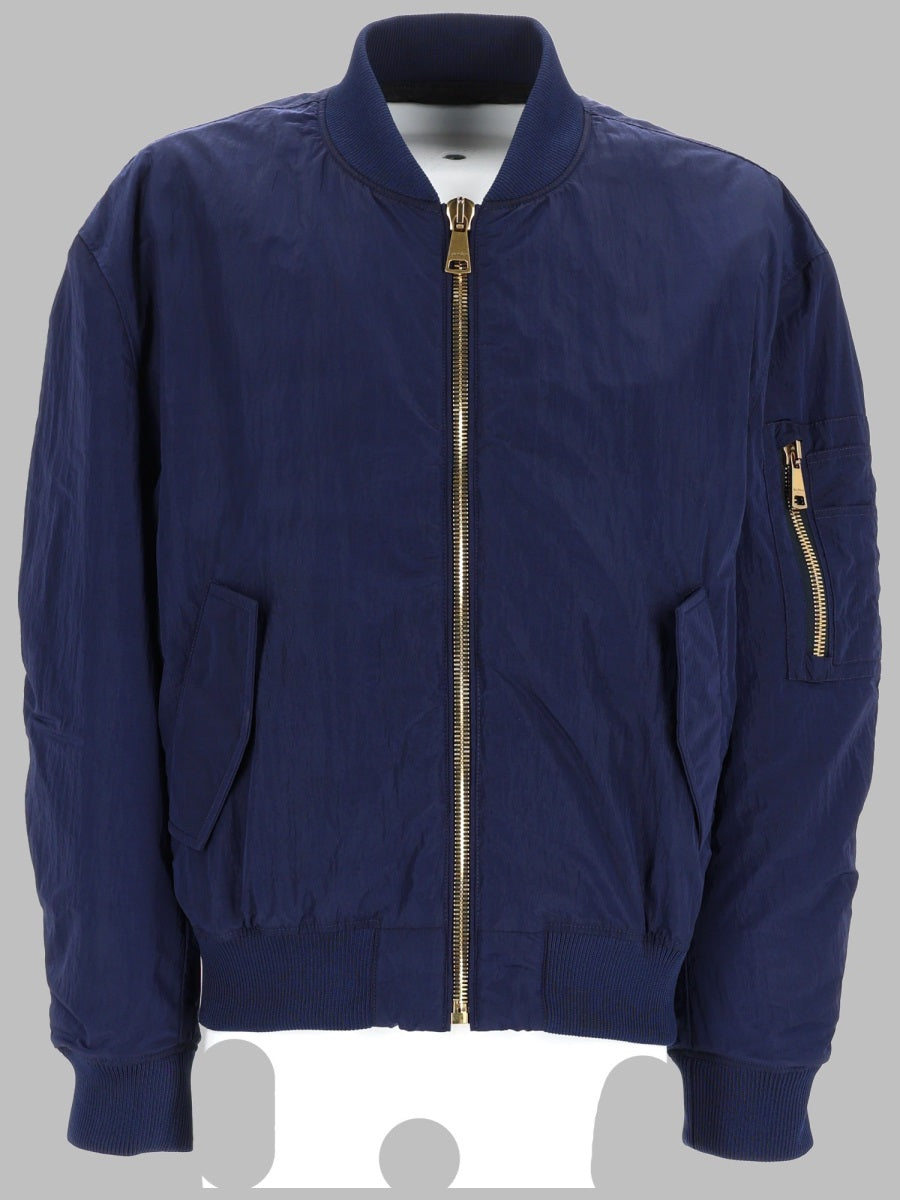 Bomber Jacket Embroidered Logo Blue Recycled Polyamide