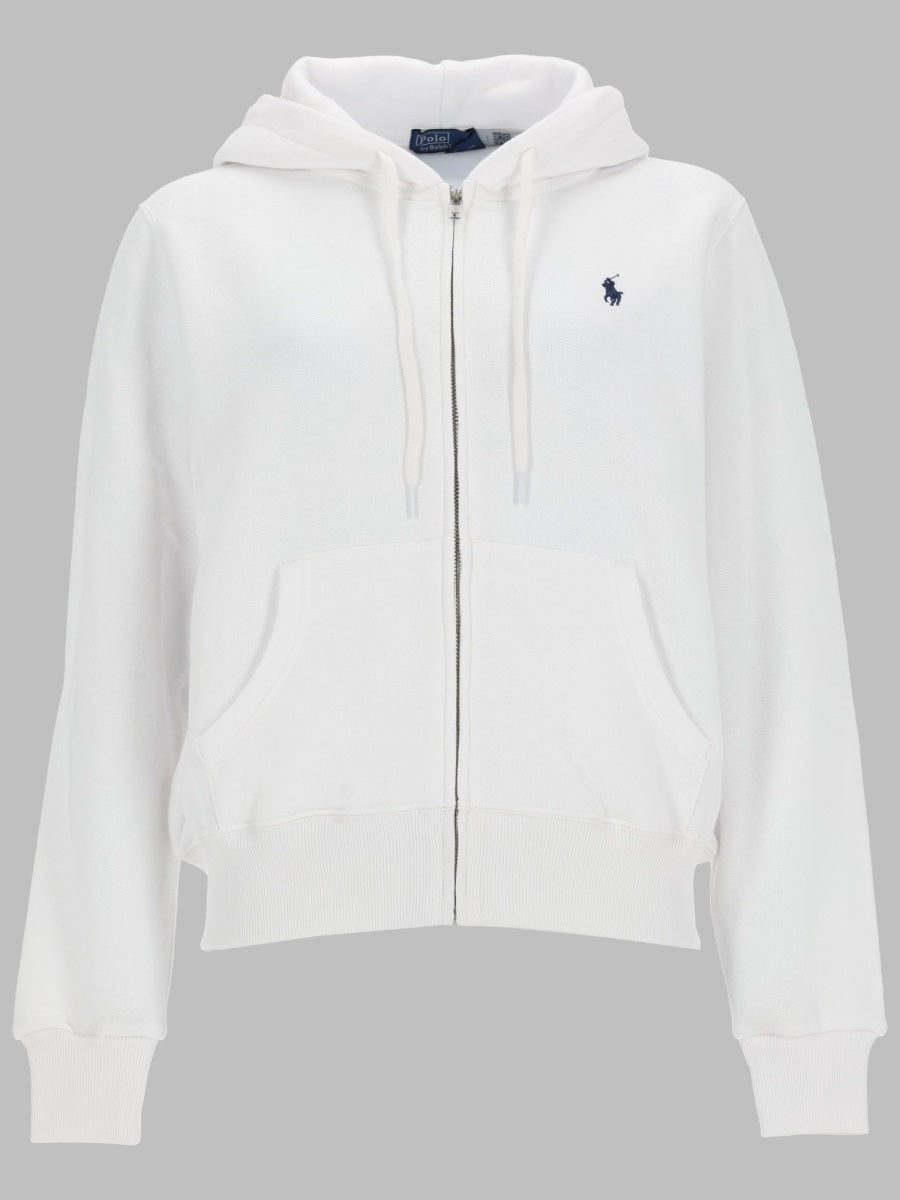 Zip-Up Sweatshirt White Cotton Polyester Sweatshirts