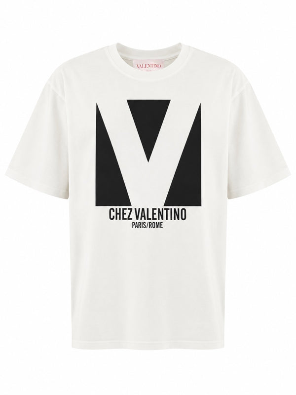 Chez Valentino Print T-Shirt White Cotton T-shirts