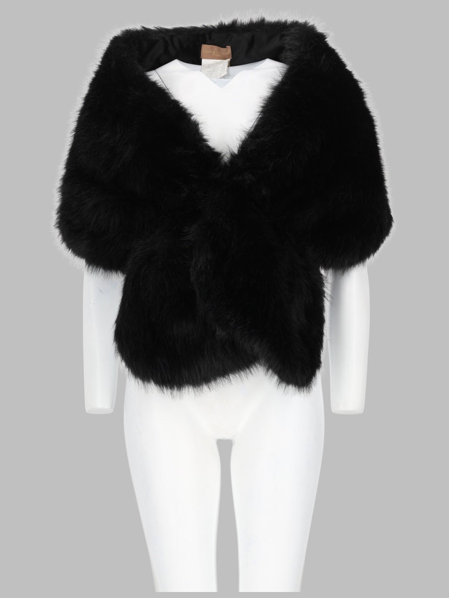 Faux Fur Stole Black Polyester Jacket