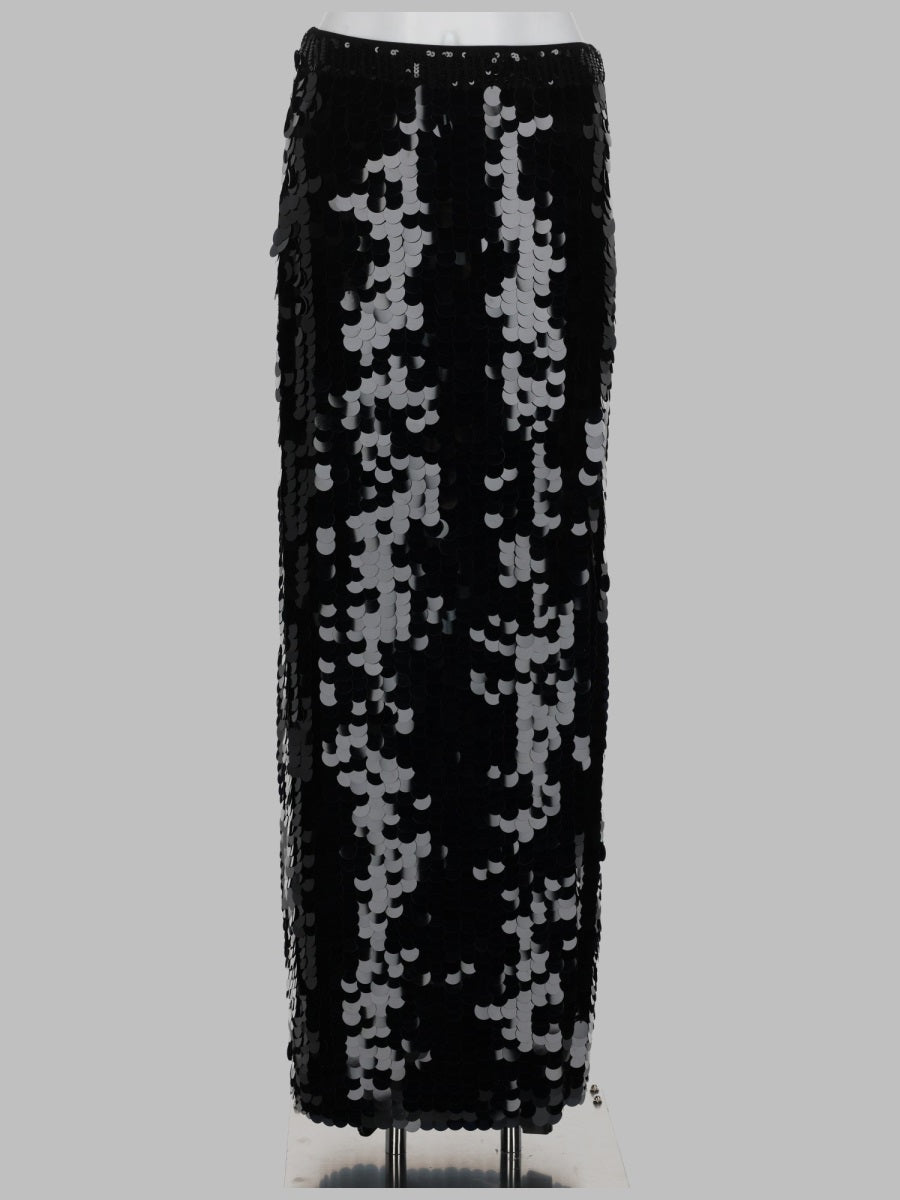 Skirt With Macro Sequins Black Polyamide