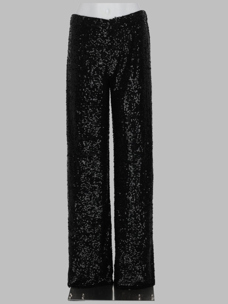 Straight Trousers With Sequins Black Polyamide Elastane