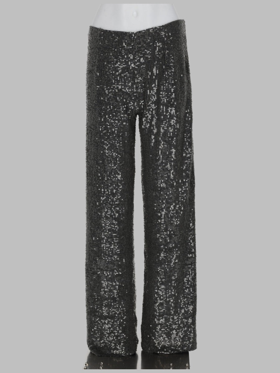 Straight Sequin Trousers Grey Polyamide