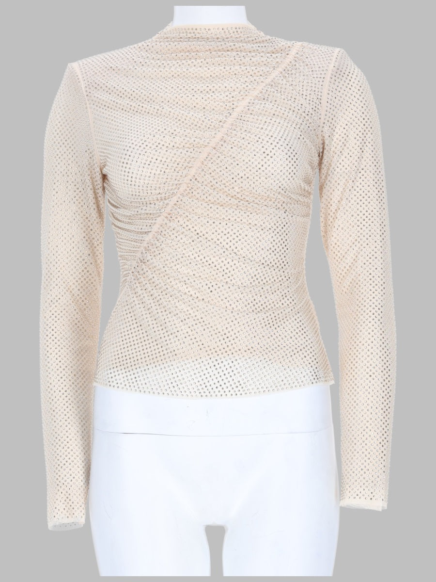 Top With Crystals Ivory Polyester Tops