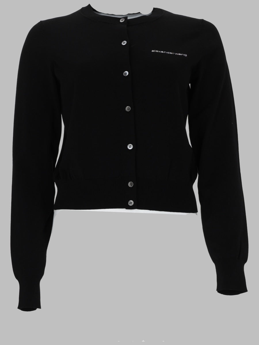 Cardigan With Logo Black Cupro Polyester Jumpers