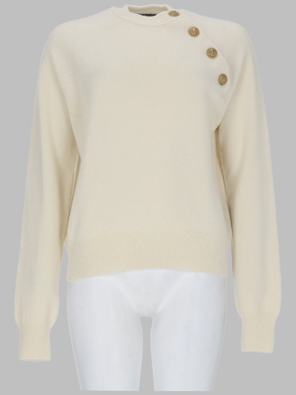 Knit Jumper With Jewel Buttons Ivory Cashmere Jumpers