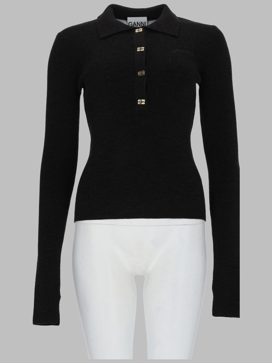 Wool Knit Polo Black Jumpers