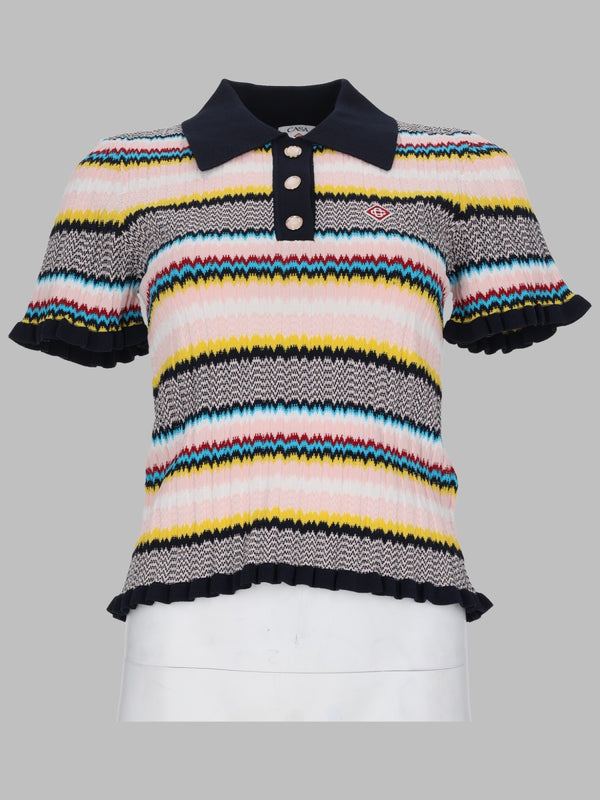 Polo Knit Top Chevron Multicolour Viscose Elastane