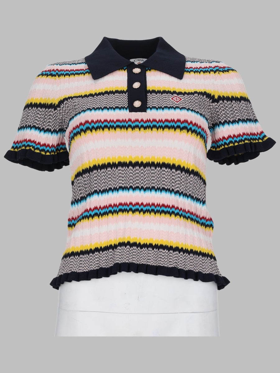 Polo Knit Top Chevron Multicolour Viscose Elastane