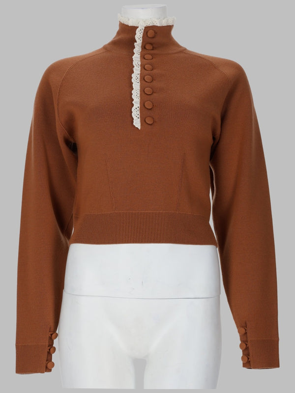 Turtleneck Pullover Brown Wool And Lace Jumpers