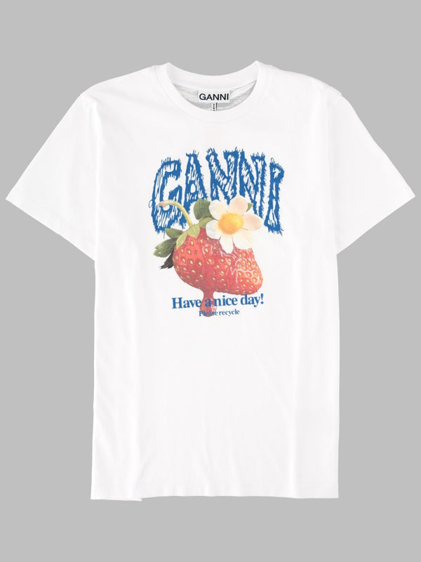 T-Shirt With Strawberry Print White Organic Cotton T-shirts