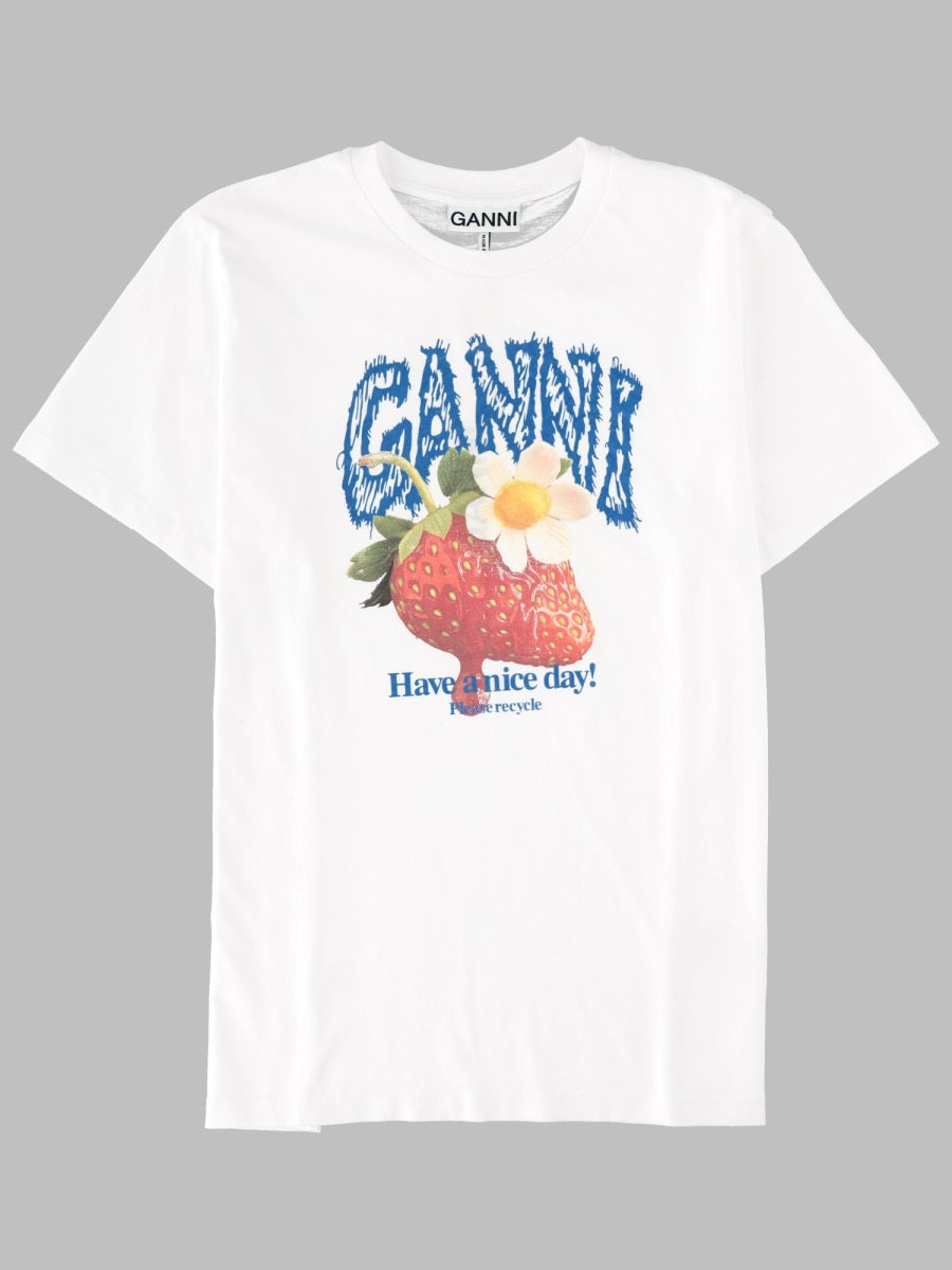 T-Shirt With Strawberry Print White Organic Cotton T-shirts