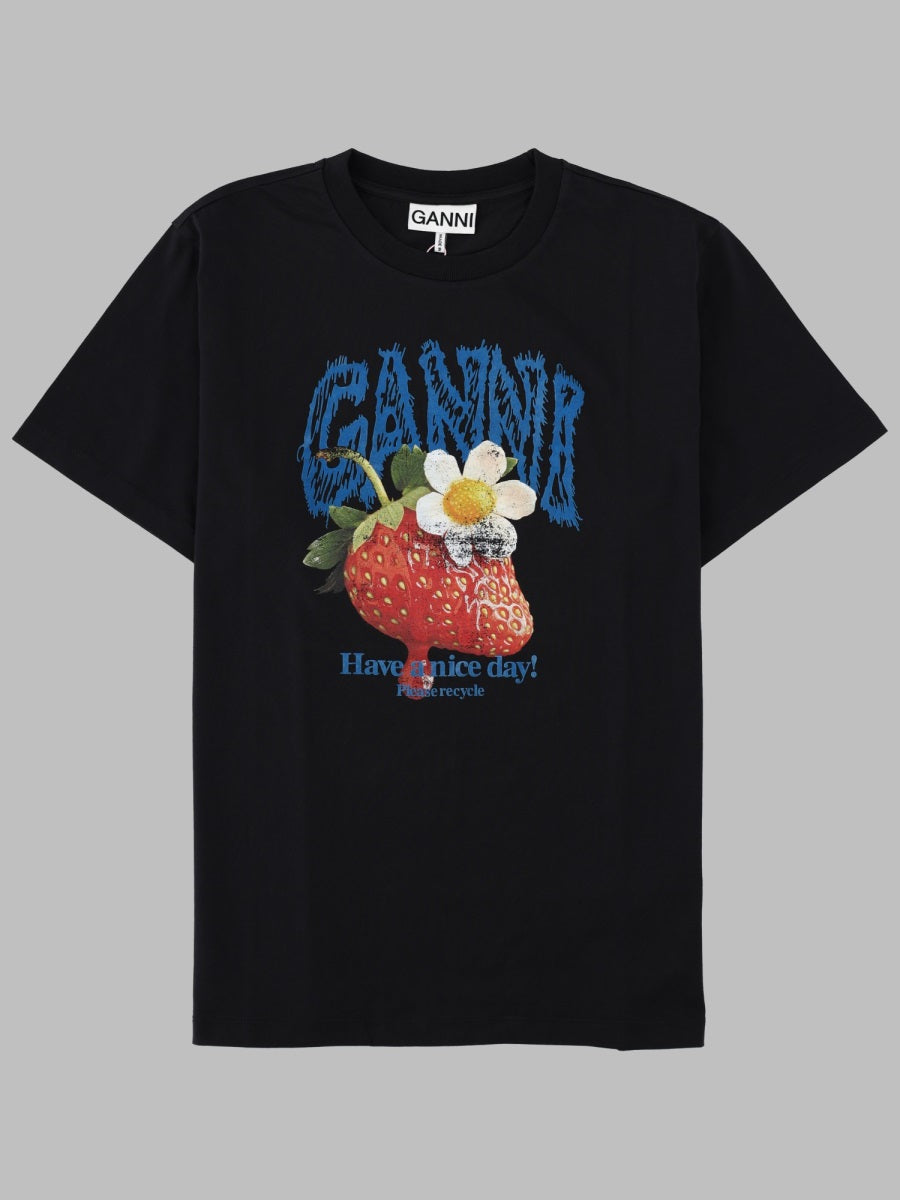 T-Shirt Strawberry Print Black Organic Cotton T-shirts
