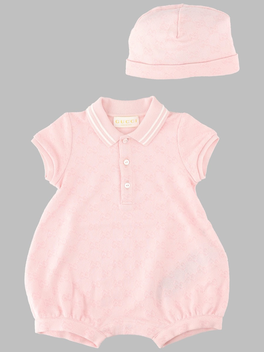 Cotton Onesie And Hat Set Pink Sets
