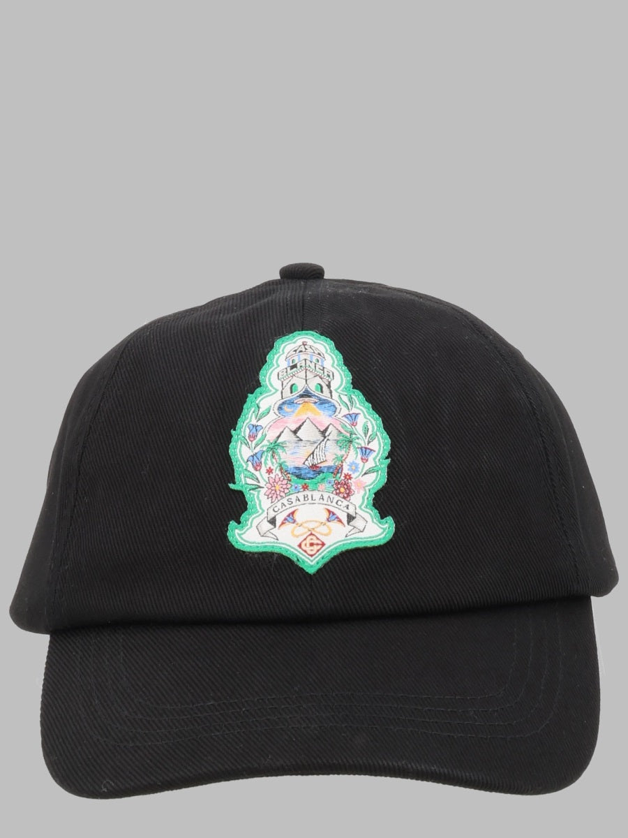 Baseball Cap With Hotel Patch Black Cotton Hat