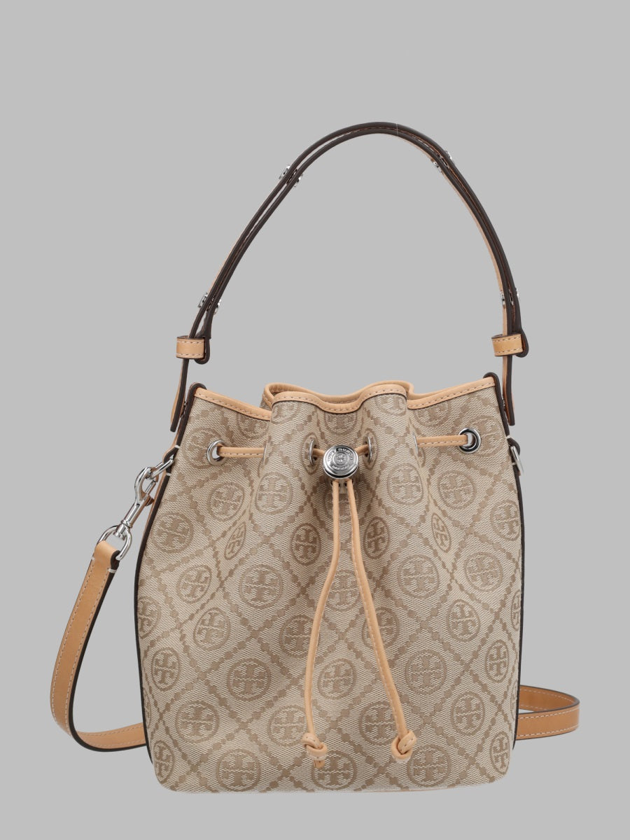 Bucket Bag T Monogram Beige Cotton Polyester Shoulder