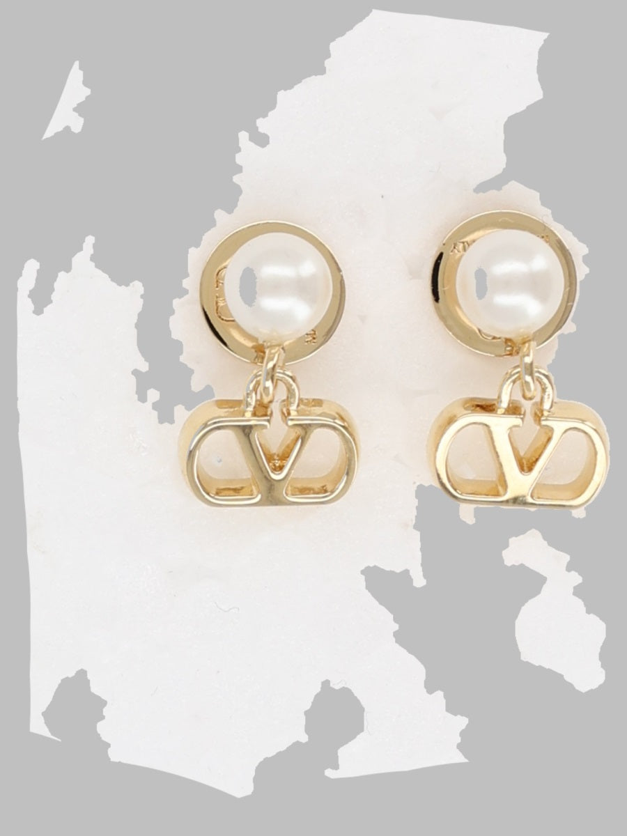 Earrings Vlogo Signature With Pearl Gold Brass