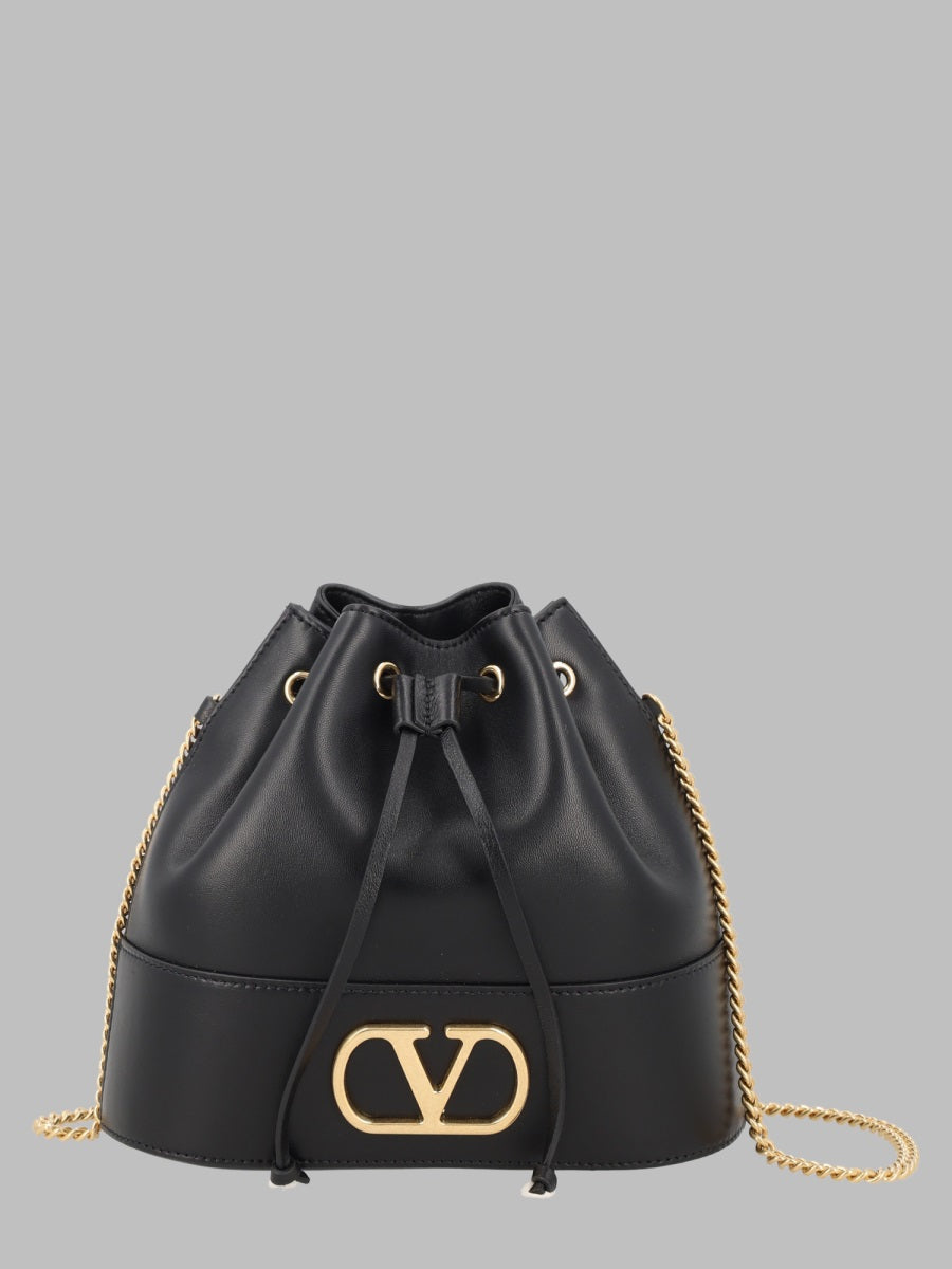 Mini Bucket Bag Vlogo Signature Black Leather Lambskin Shoulder