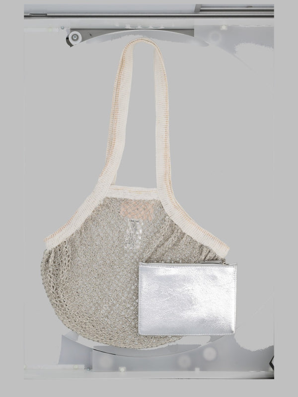 Mesh Shoulder Bag Silver Cotton / Plastic Glass