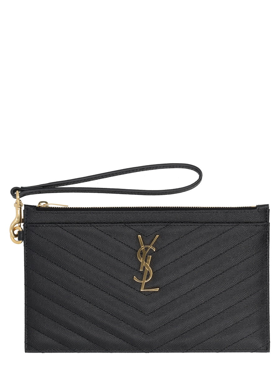 Pouch Cassandre Matelassé Black Calf Leather Clutch Bags