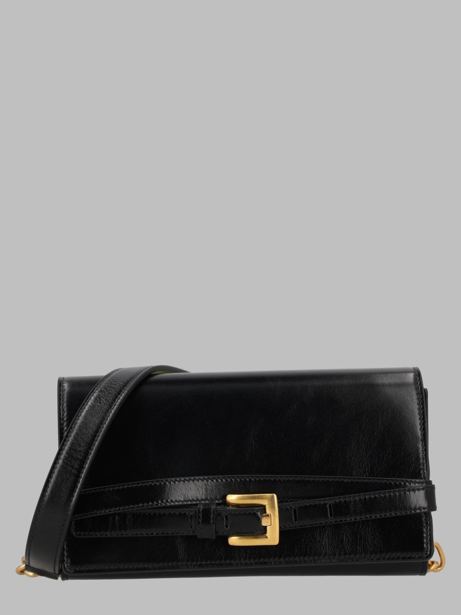 Wallet Shuffle With Shoulder Strap Black Leather & Purses