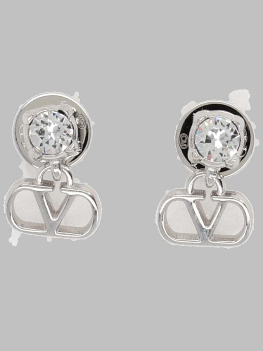 Earrings Vlogo Signature Silver-Tone With Crystals Brass