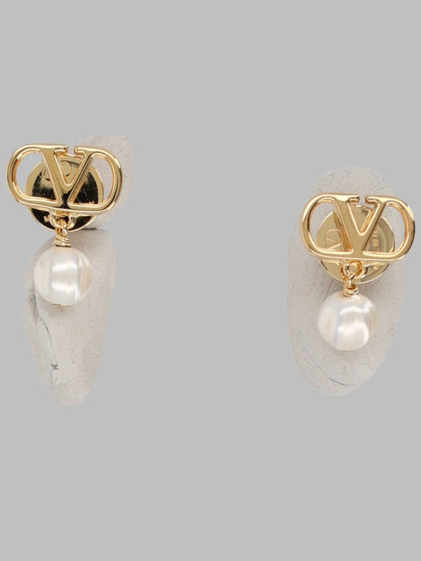 Pearl Earrings Vlogo Signature Gold Brass