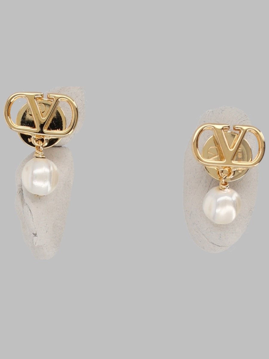 Pearl Earrings Vlogo Signature Gold Brass