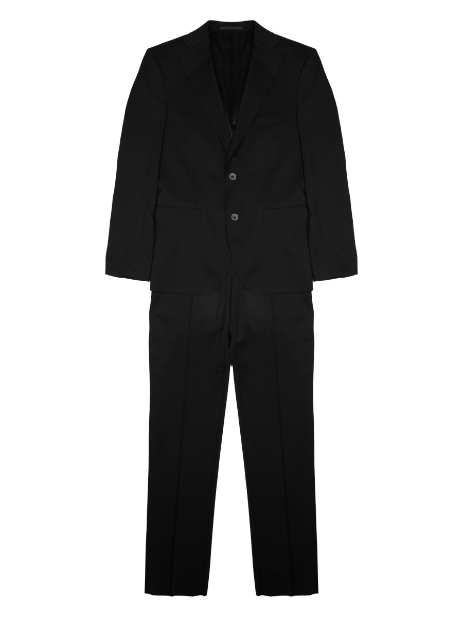 Suit With Single-Breasted Jacket, Black Wool-Blend Polyester Virgin Wool Spandex Suits